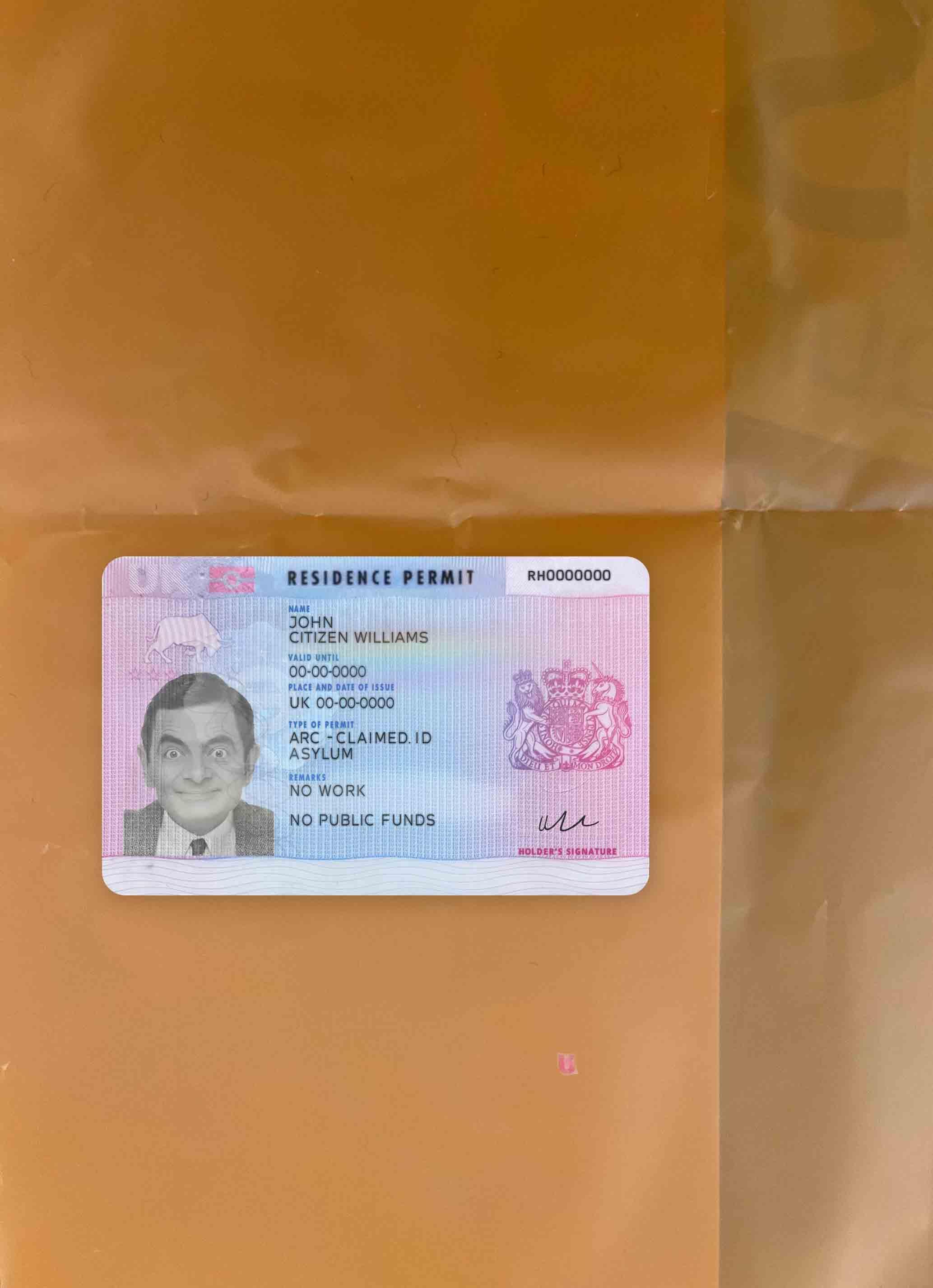 Download United Kingdom residence permit version 2 photolook FRONT Photoshop template